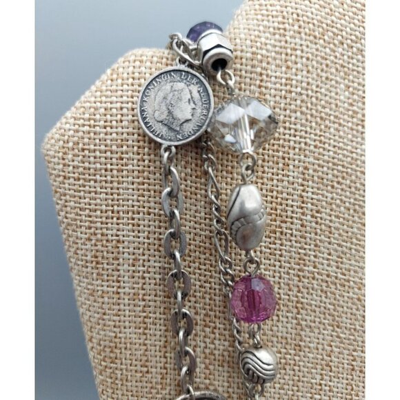 Premier Designs Silver Tone Purple Multi Strand Layered Chain Coin Necklace 32" - Picture 5 of 11